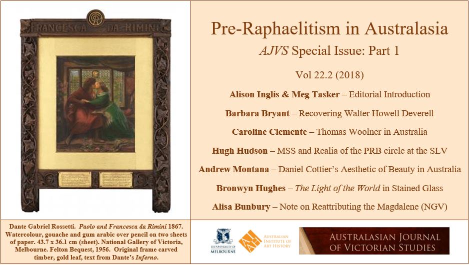 Cover image of Rossetti painting and summary of issue contents.